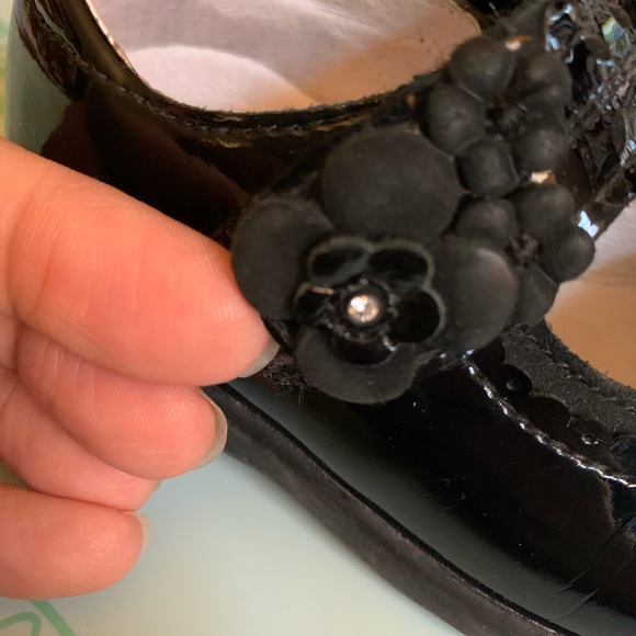Stride rite Mary Jane Adria Black patent leather 6M Gem flower Velcro closure - Picture 6 of 8